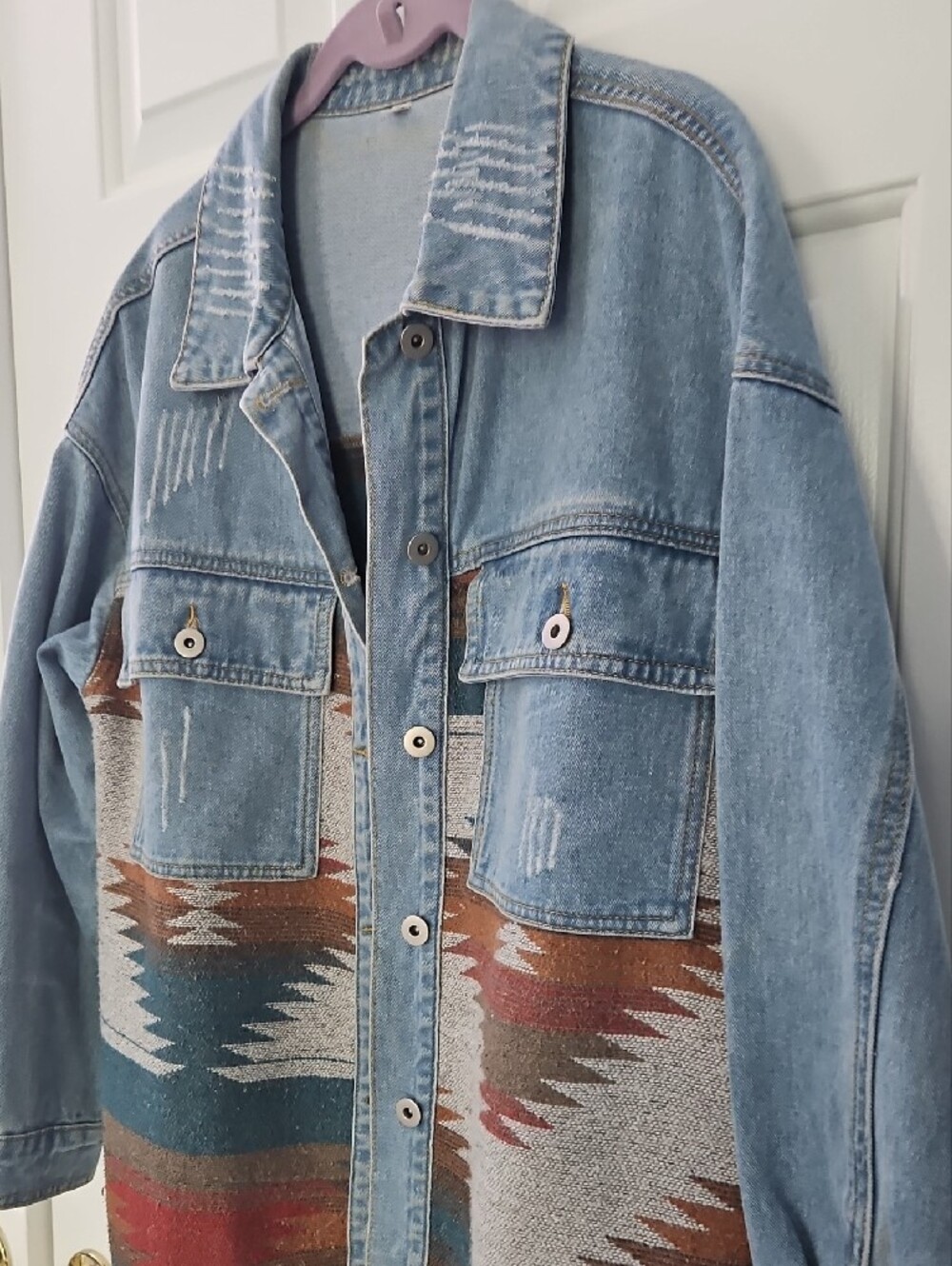 Denim Utility Jacket with Aztec Panel - Picture 4 of 5